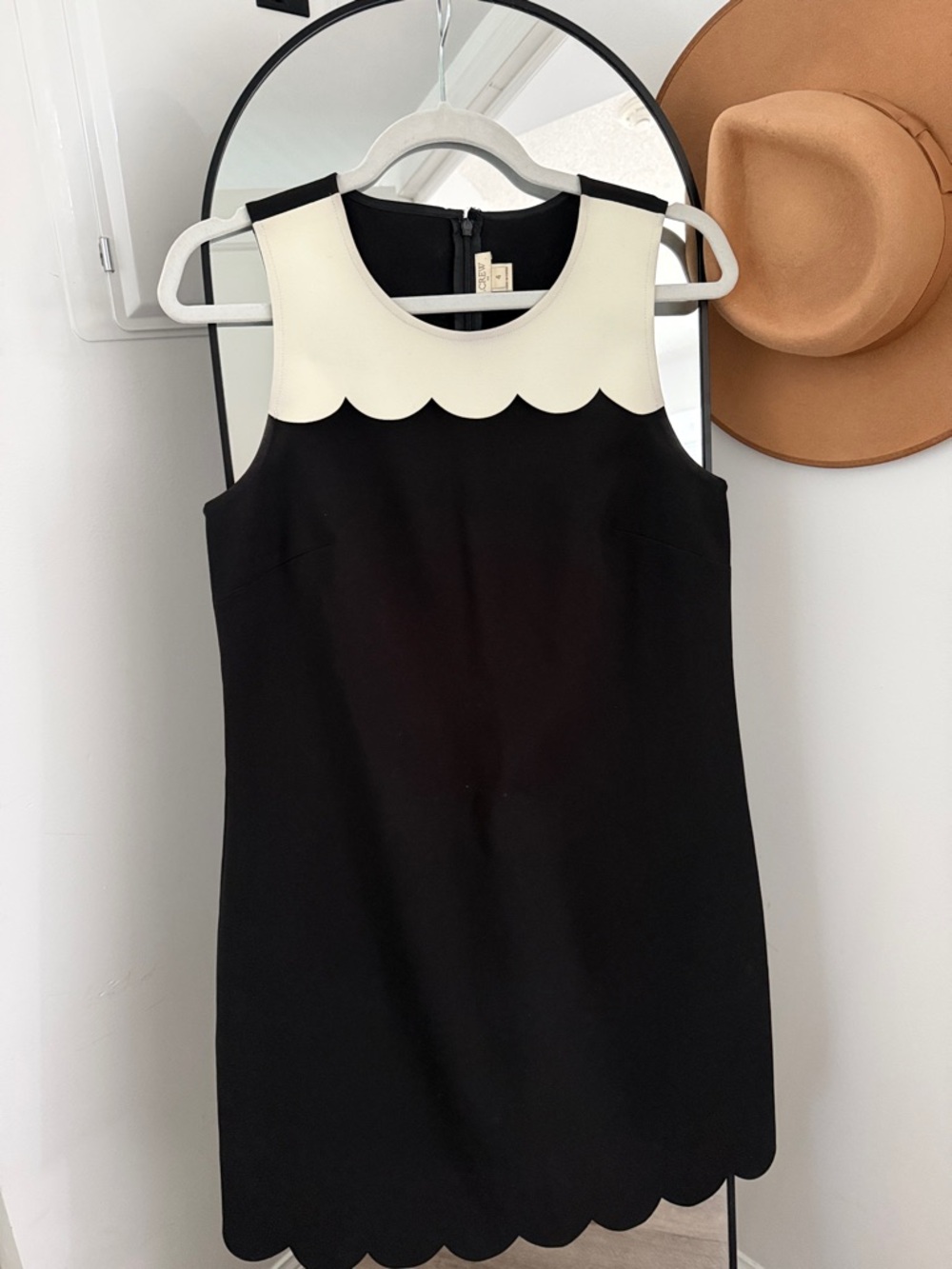 J. Crew Black and Cream Scallop-Edge Sleeveless Shift Dress